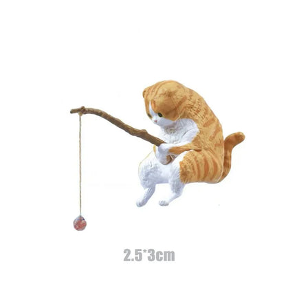 Adornos de gato de pesca, paisajismo de peces, decoración de acuario, Mini estatua de gato, accesorios de pescado, suministros para el hogar, decoración