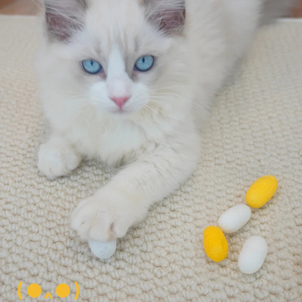 Los juguetes para gatos son naturales puros, sin teñir, sin decoloración, secado completo, con cocones de crisalis y gusano de seda para diversión de artefactos para gatos