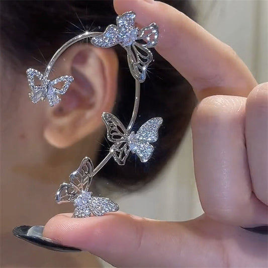 Elegantes pendientes de mariposa para mujer: ganchos sin perforar, detalles de piedras preciosas sintéticas