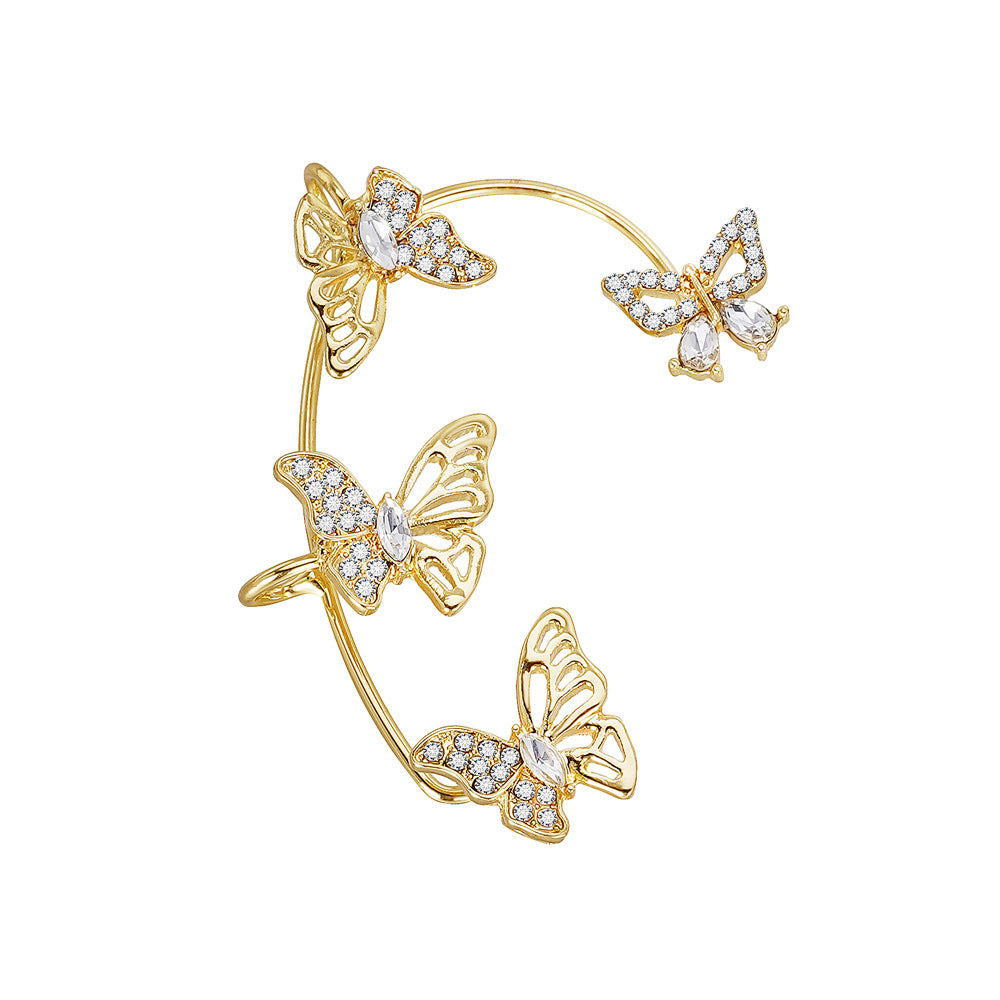 Elegantes pendientes de mariposa para mujer: ganchos sin perforar, detalles de piedras preciosas sintéticas